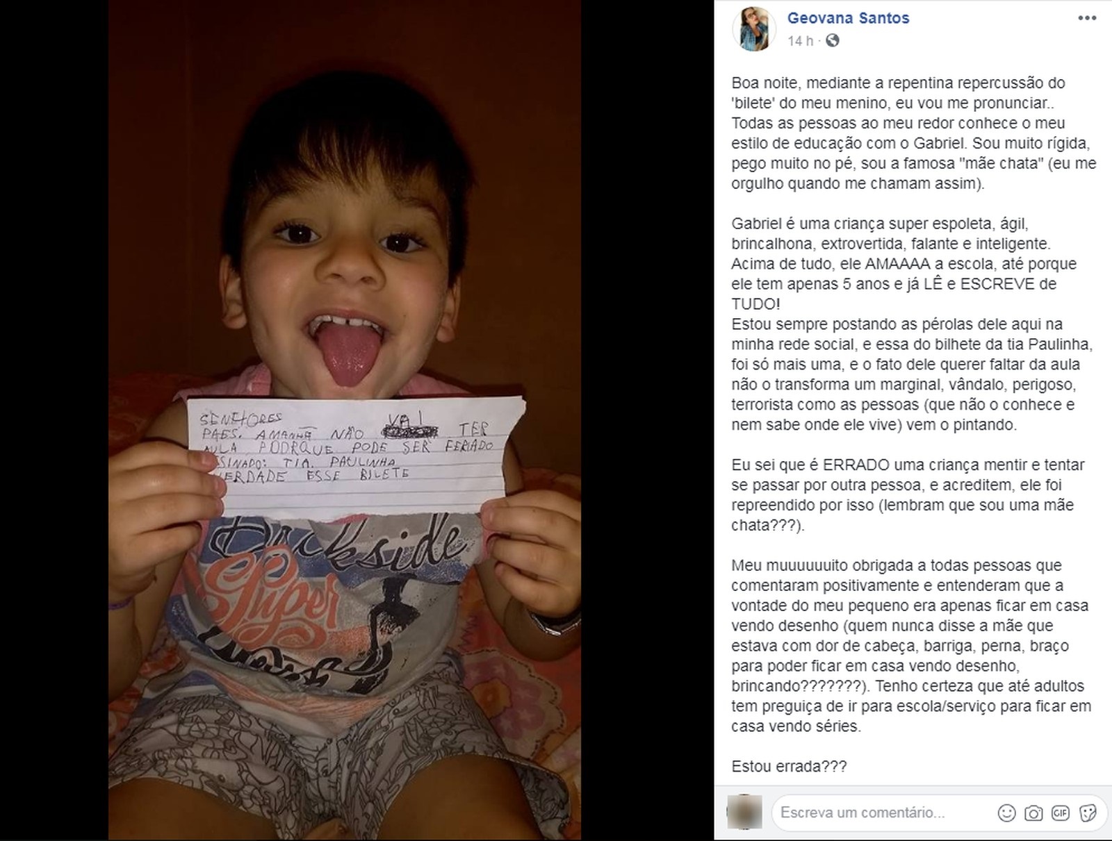 mae de menino que inventou feriado para nao ir a escola desabafa apos ser alvo de criticas